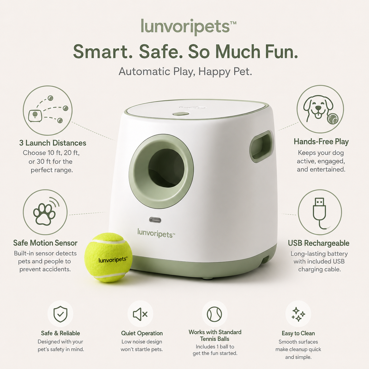 Nolverapets™ Smart Automatic Dog Ball Launcher with 3 Distance Settings & Motion Sensor