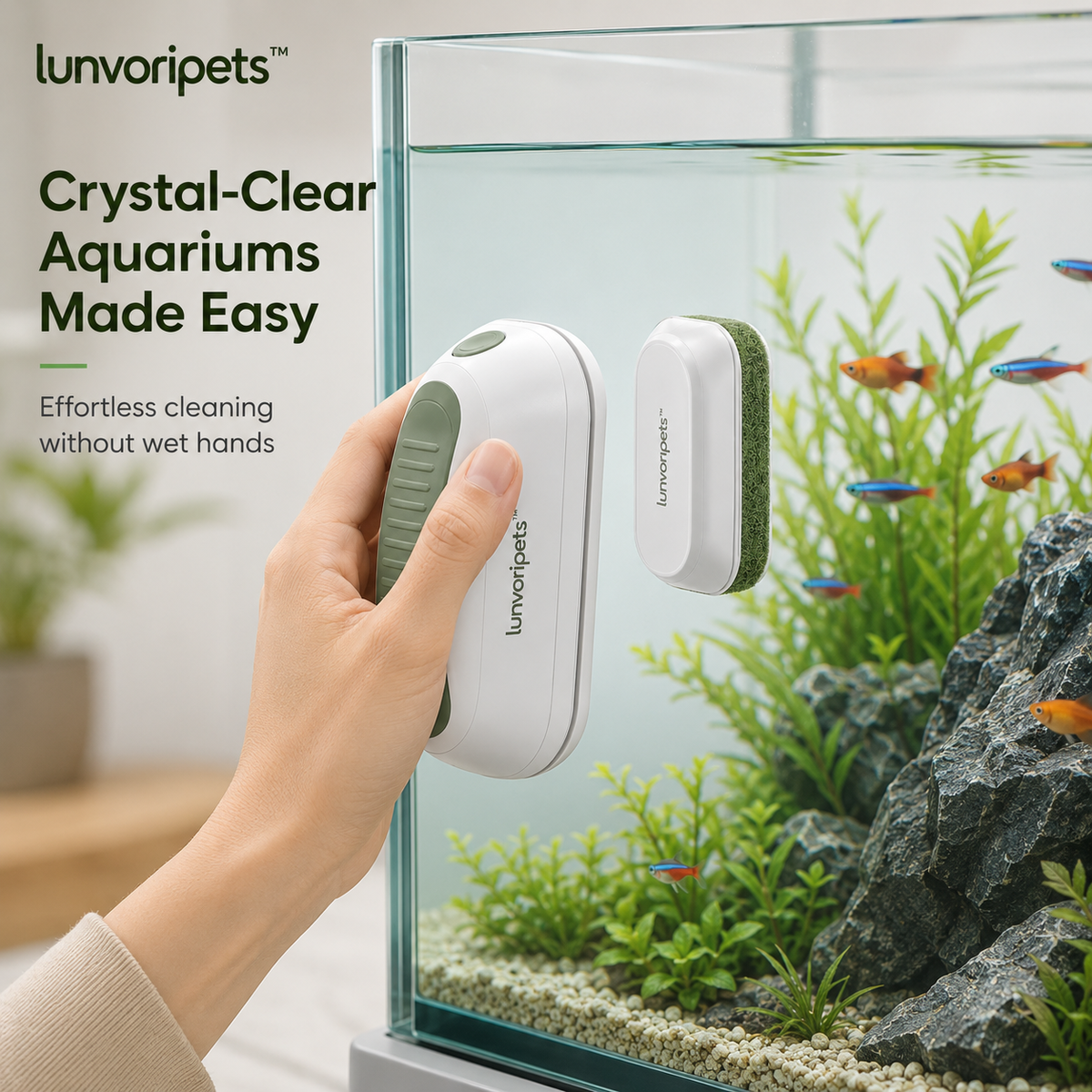 Nolverapets™ Double-Sided Magnetic Aquarium Glass Cleaner with Interchangeable Pads