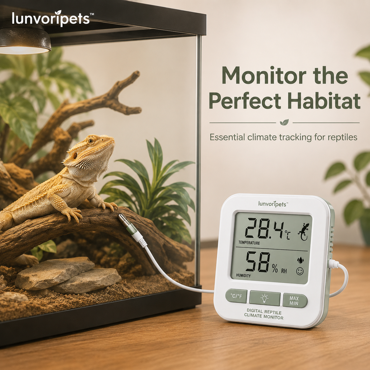 Nolverapets™ Digital Reptile Climate Monitor with Temperature, Humidity & External Probe