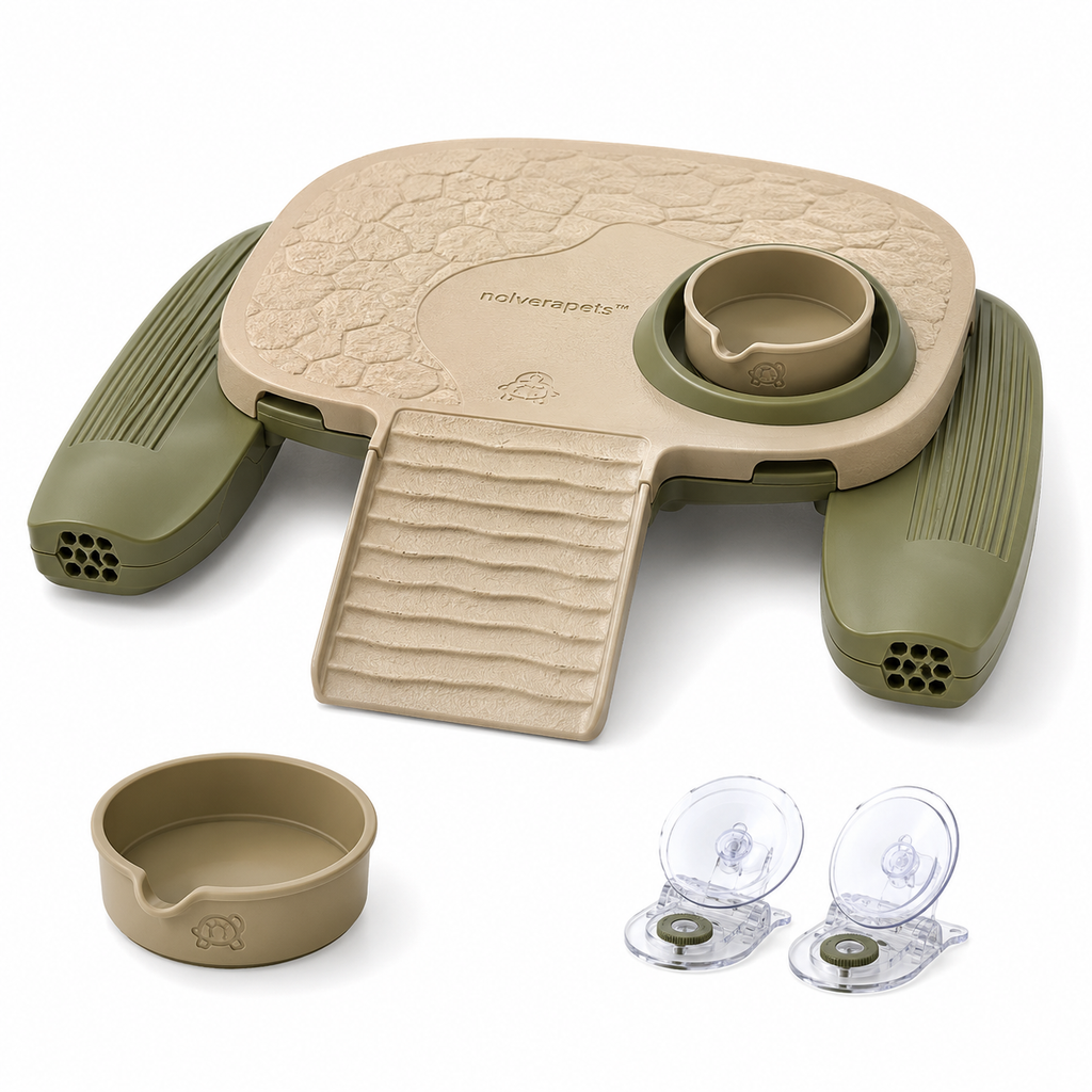 Nolverapets™ ShellHaven Adjustable Turtle Basking Dock with Textured Ramp, Strong Suction Mounts & Removable Feeding Cup