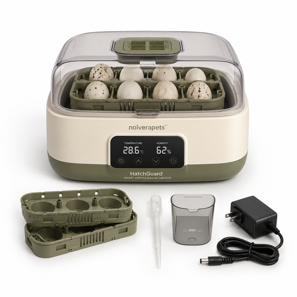 Nolverapets™ HatchGuard Smart Reptile Egg Incubator with Digital Temperature & Humidity Control, Modular Egg Trays and Clear Ventilated Lid