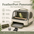 Nolverapets™ FeatherPort Panorama Bird Travel Backpack with Clear Front Window, Ventilated Mesh Panels, Wooden Perch and Pull-Out Cleaning Tray