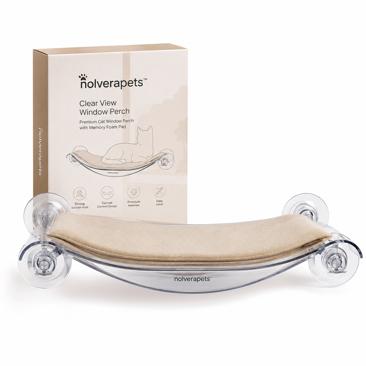 Nolverapets™ ClearView Acrylic Window Perch with Memory Foam Cushion Give your cat a comfortable front-row seat to the outside world with the Nolverapets™ ClearView Acrylic Window Perch.