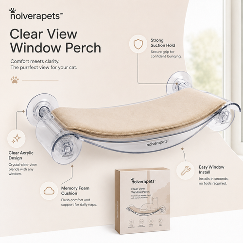 Nolverapets™ ClearView Acrylic Window Perch with Memory Foam Cushion Give your cat a comfortable front-row seat to the outside world with the Nolverapets™ ClearView Acrylic Window Perch.